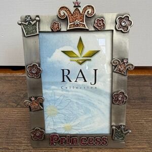Raj Collection Princess Pewter Tone Glitter Crown Picture Frame Vintage 2002